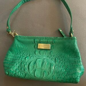 Brahmin Green Textured Shoulder Bag with Gold Hardware